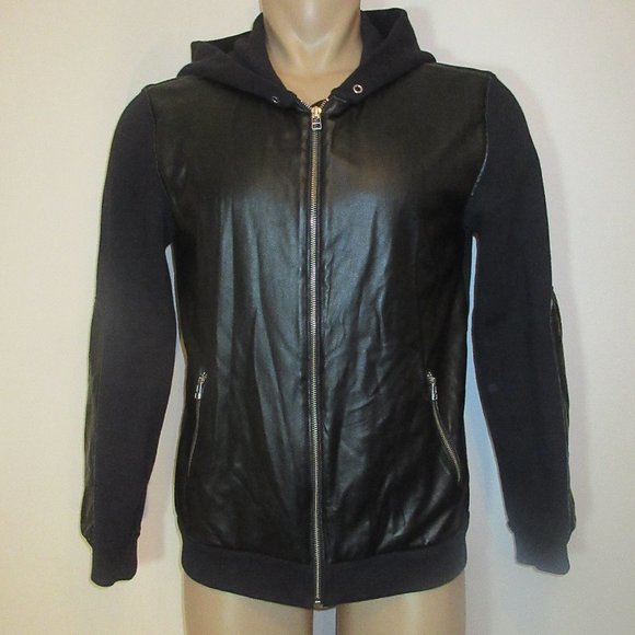 Aritzia Wilfred Free Faux Leather Contrast Zip Up Hoodie Black Small - Picture 1 of 12
